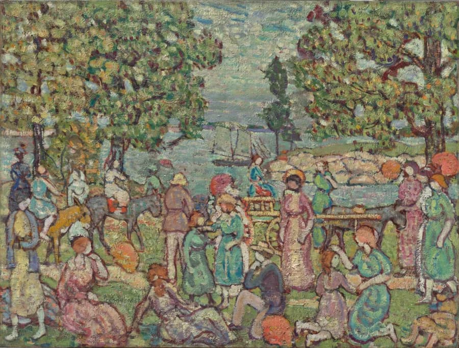 On the Beach, No. 3, Maurice Prendergast, c. 1915–18. oil on canvas. Image from Cleveland Museum of Art.
