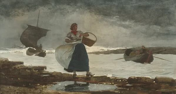 Inside the Bar by Winslow Homer, 1883. Watercolor and graphite on off-white wove paper. Image from The Metropolitan Museum of Art.