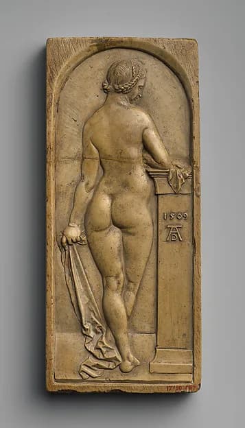 Female Nude Seen from Behind by After a composition by Albrecht Dürer, early 17th century. Honestone. Image from The Metropolitan Museum of Art.