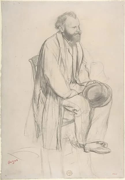 Édouard Manet, Seated, Holding His Hat by Edgar Degas, ca. 1868. Graphite and black chalk. Image from The Metropolitan Museum of Art.