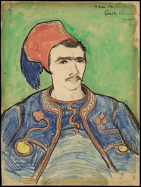 The Zouave by Vincent van Gogh, ca. June 20, 1888. Reed pen and brown ink, wax crayon and watercolor, over graphite on wove paper. Image from The Metropolitan Museum of Art.