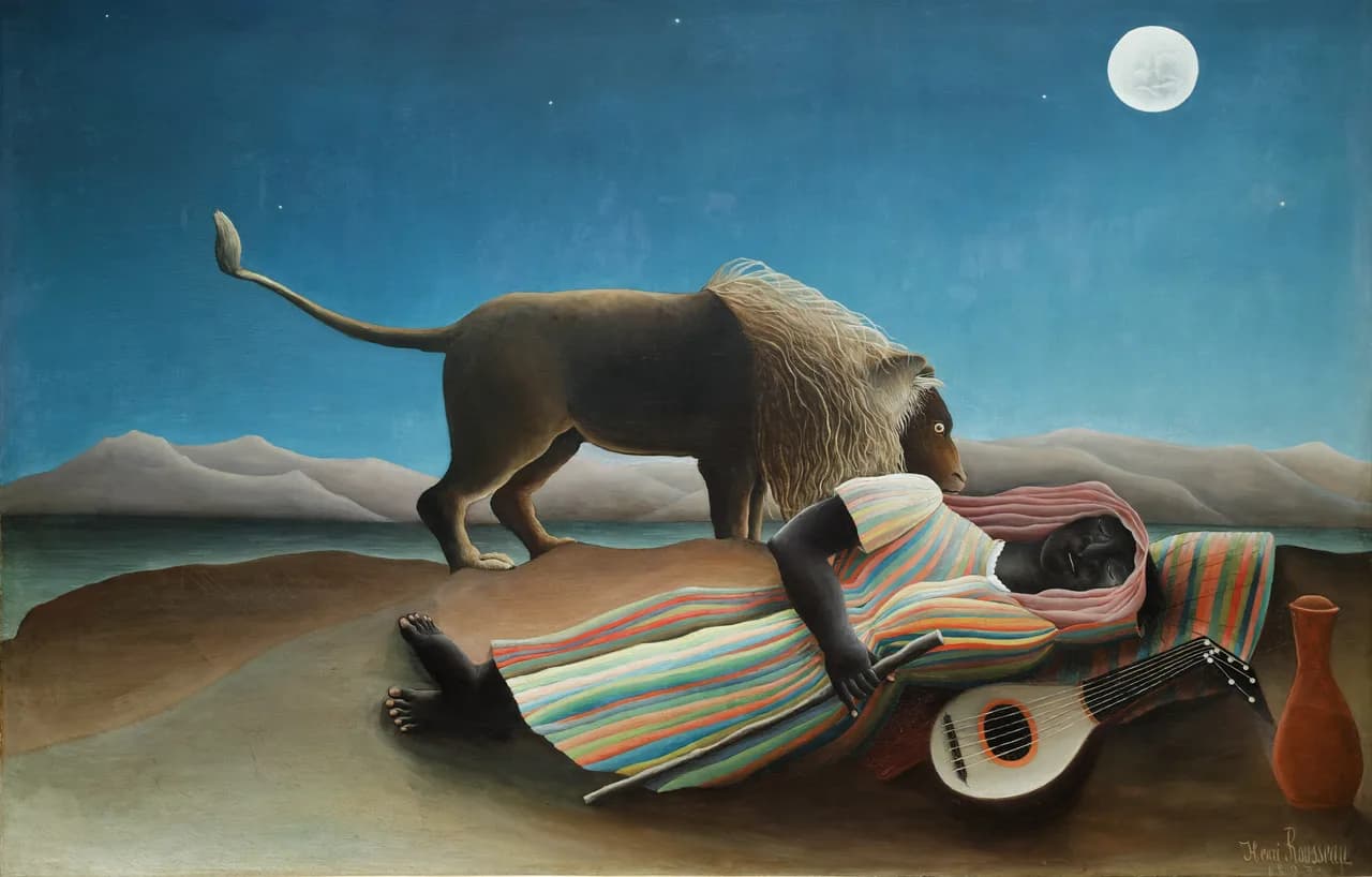 The Sleeping Gypsy, Henri Rousseau, 1897. Oil on canvas. Public-domain reproduction from Wikimedia Commons; collection of The Museum of Modern Art.