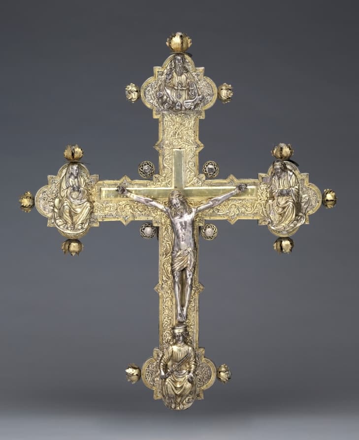 Processional Cross, Pietro Vannini, c. 1440–50. silver, gilt-silver, and repoussé, over wood. Image from Cleveland Museum of Art.